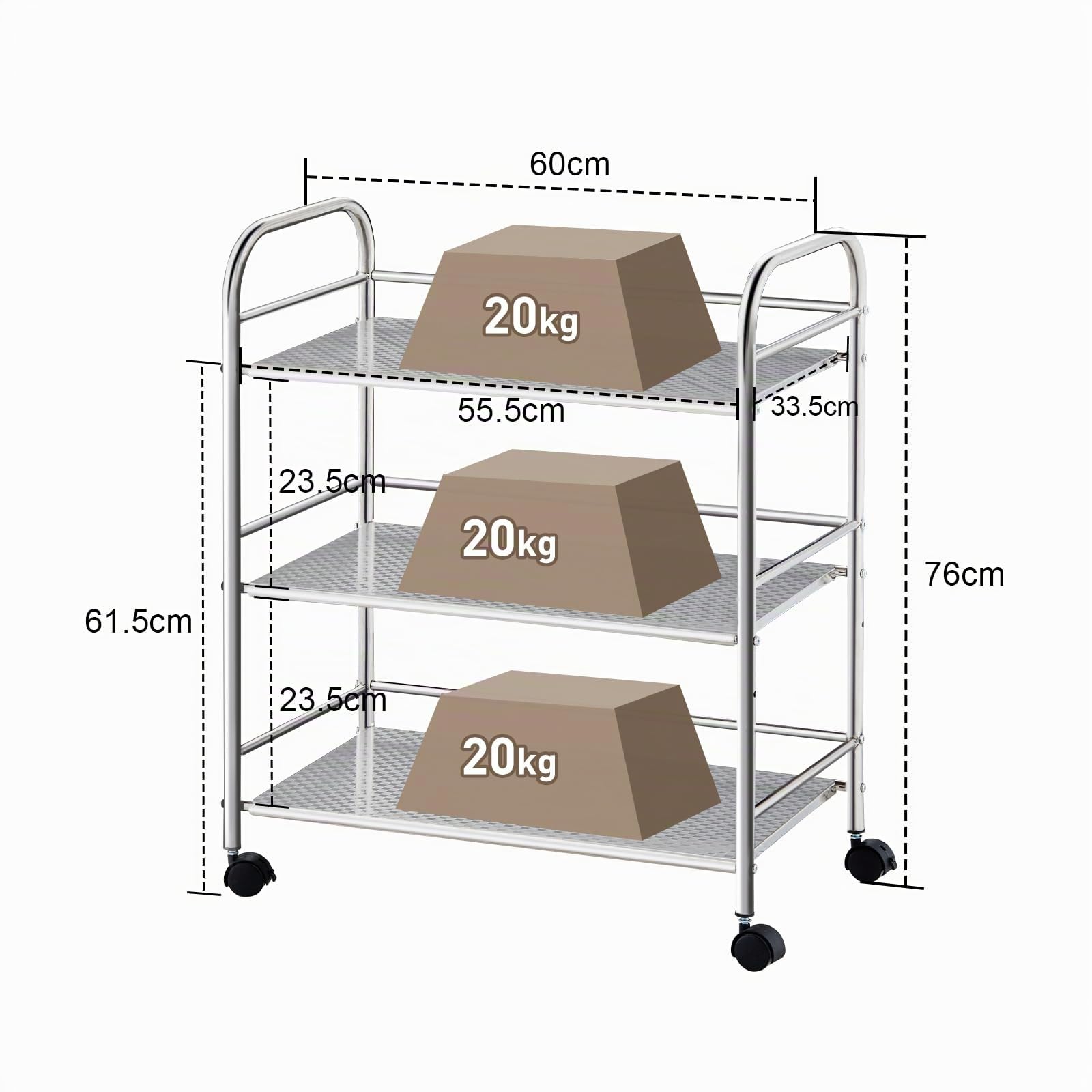 TUKAILAi Chariot de Service à 3 Niveaux en Acier, avec roulettes Verrouillables, Desserte de Service à roulettes pour Cuisine Salle de Bain Bureau Salon ‎(35×60×75cm)