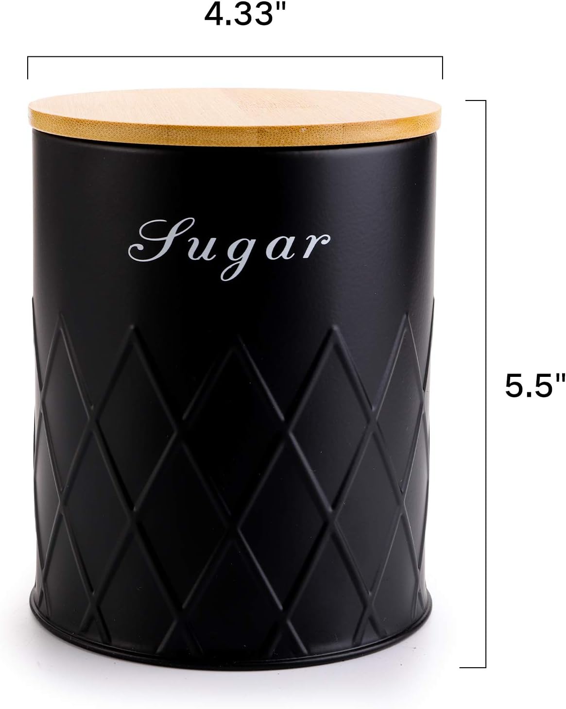 Fasmov 3 Pack Kitchen Canister Set, Coffee, Sugar, and Tea Storage Container Jars with Bamboo Lids for storing Sugar, Coffee and Tea, Black