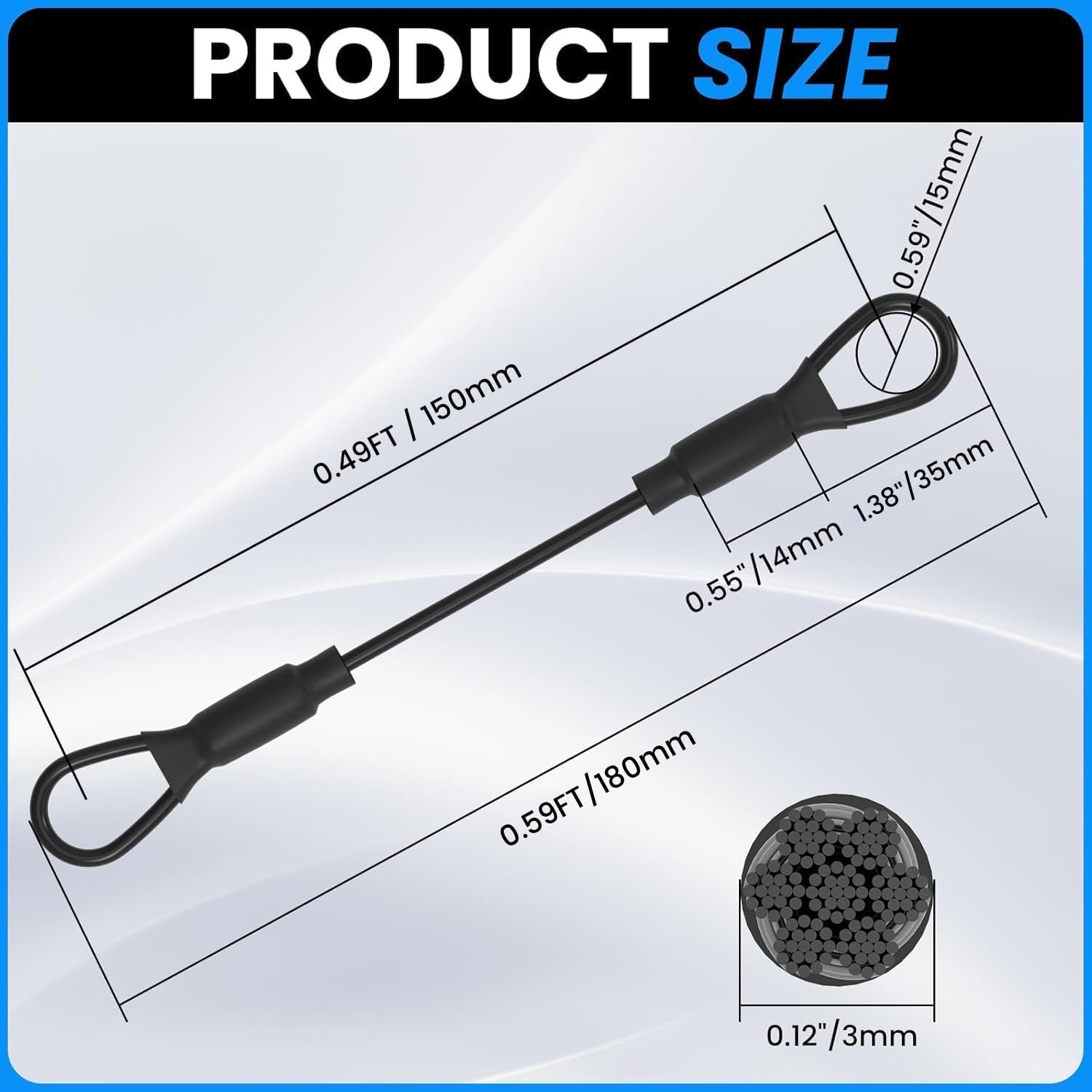 SDTC Tech 6-Pack 5.9" Stainless Steel Wire Rope with Rubber Coated and Loops 3mm Diameter Braided Steel Safety Lanyard Cable Strap for Chain Lock 130lb Tensile Force - Image 2