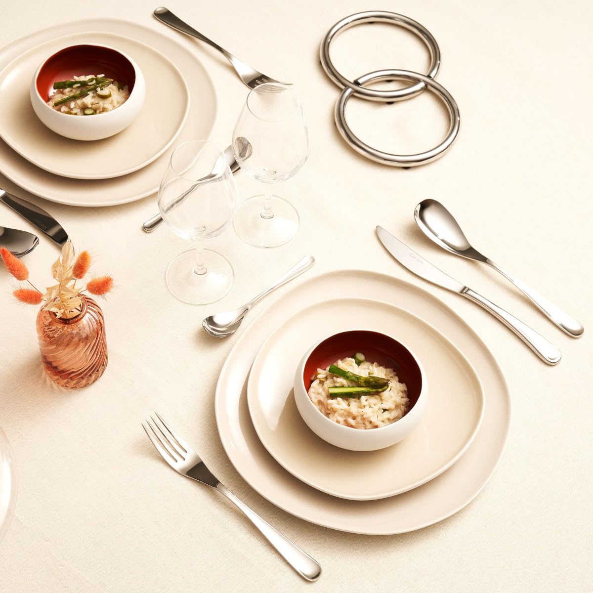 Sottopiatto Couzon Drop ACV1034155 - Anello Portaposate Con Vassoio Per Sale E Pepe - Design Elegante A Specchio