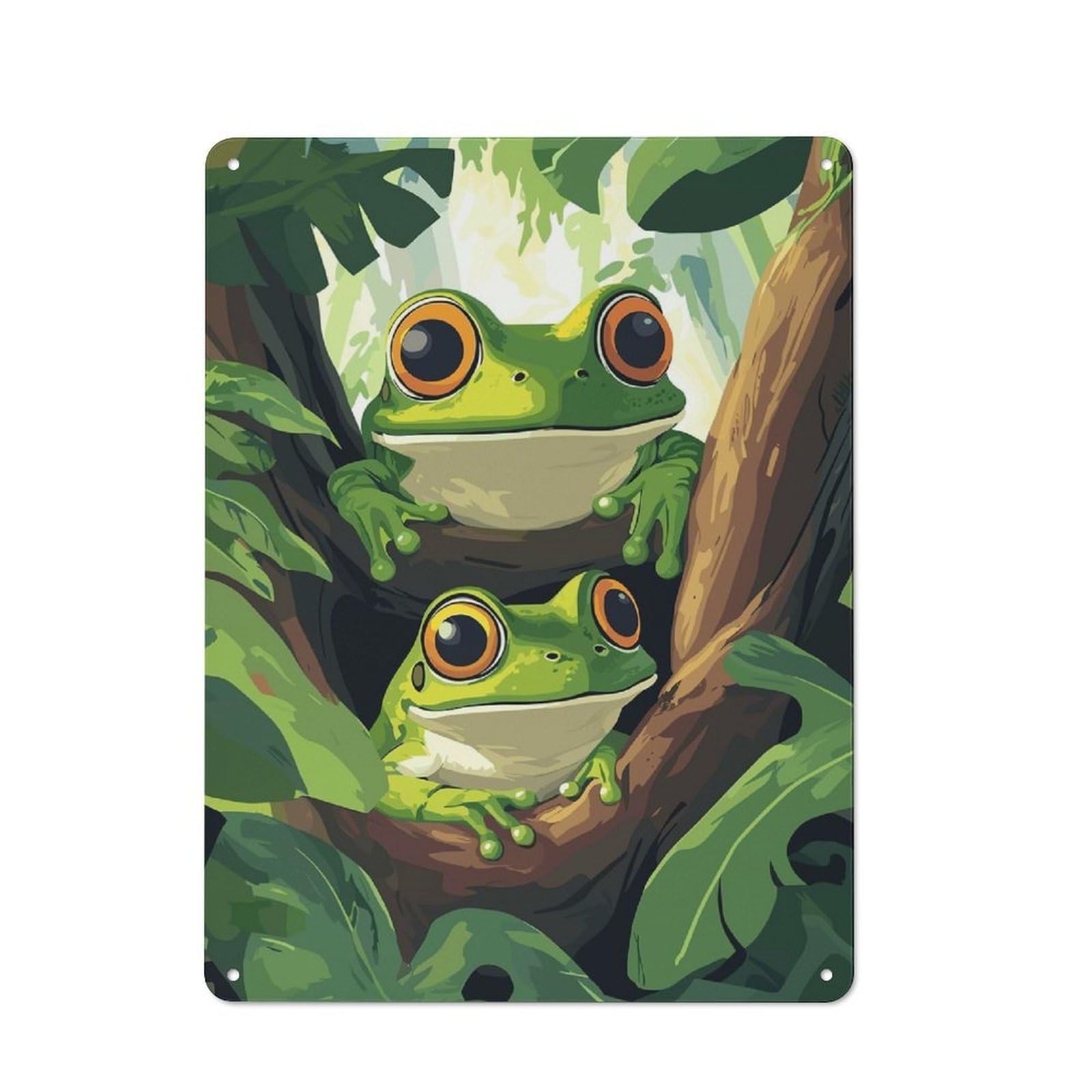 Junmoney Two Frogs On A Branch Vintage Tin Sign 40X30cm With For Living Room Or Hallway, For Metal Sign Collectors, For Vintage Wall Decor Fans