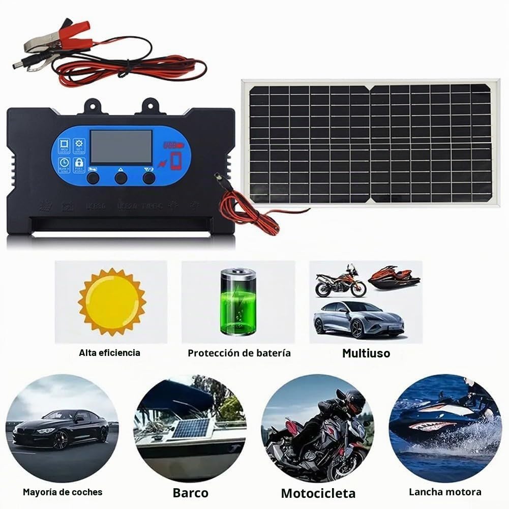 Kit de panel solar de 100 W 5/12/18 V monocristalino con controlador solar para carga de batería, caravana, RV, barco, camper (50 A)