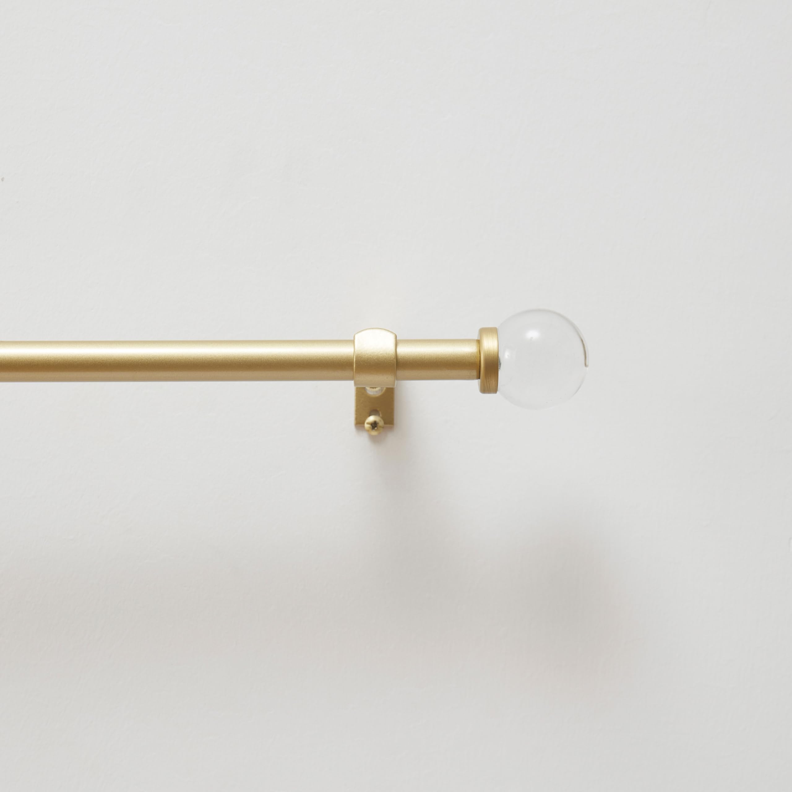 Martha Stewart Beaufort Cafe Curtain Rod for Windows 48 to 86 inches, Adjustable Length 5/8 inch Diameter Metal Curtain Rod with Round Finials, 48” – 86”, Brushed Brass