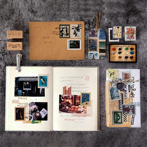 46 pçs vintage série de museu adesivos autoadesivos retrô carimbo plantas flores diy scrapbook decor