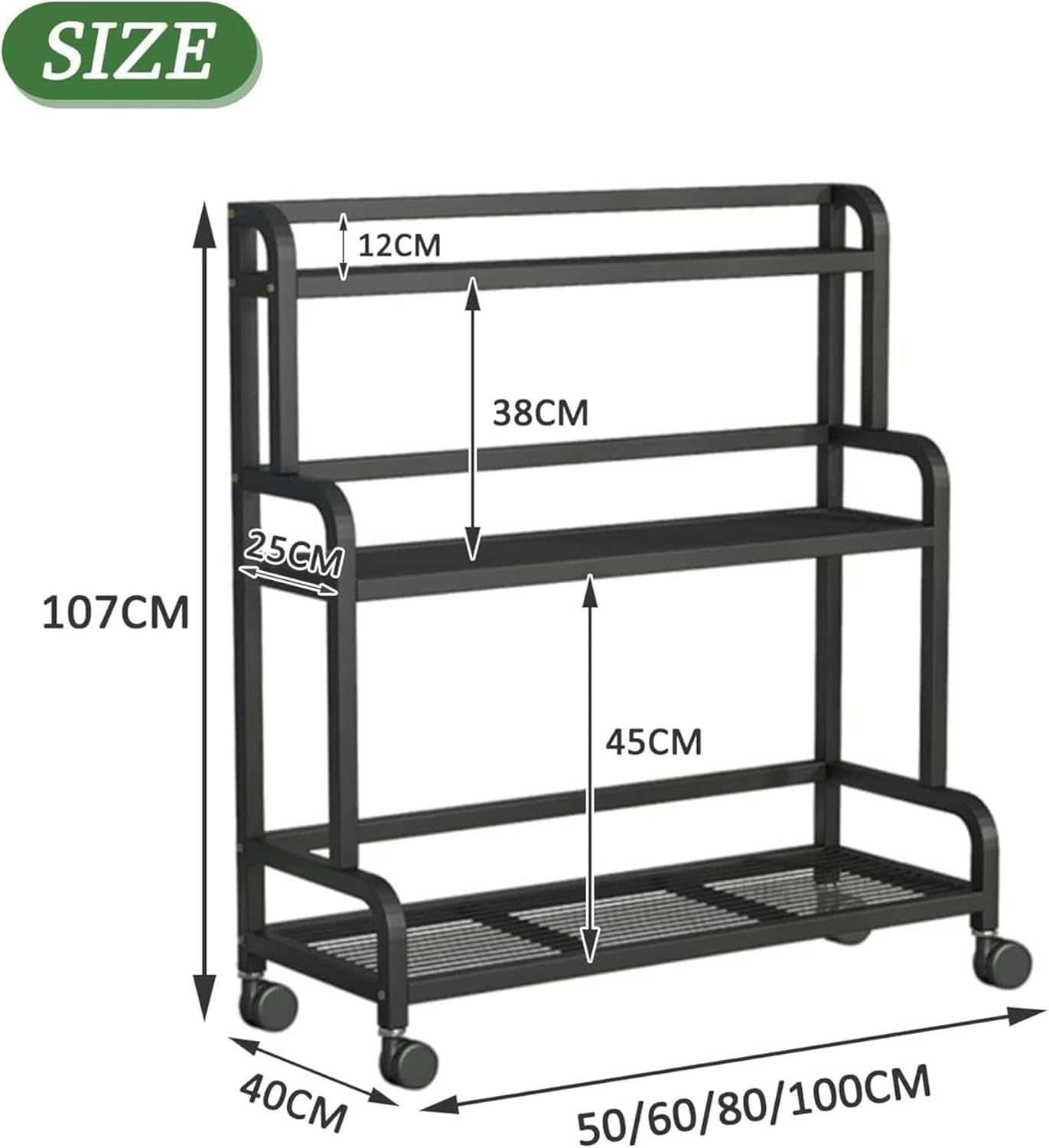 Interior Plants Support Rolling Support for 3 Level Plants ， Shelf for Staircase ， Flower Shelf with Wheels and Brakes ， Support ， A-100x40x107cm