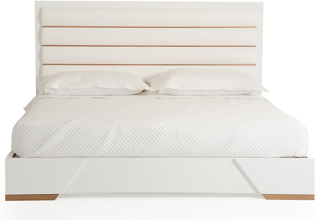 Nova Domus Juliet Italian Modern White & Rosegold Queen Bed White/White/Queen