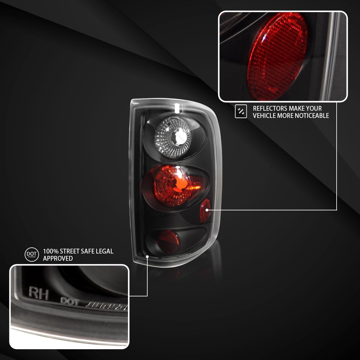 Autozensation Compatible with 2004-2008 Ford F150 F-150 Styleside, Left + Right Pair Taillamps Assembly, Black Housing Tail Lights