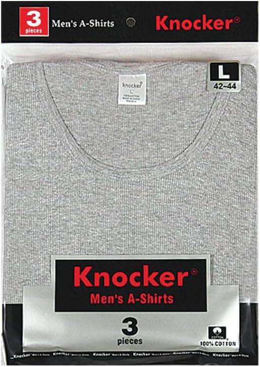 Knocker Men's 3 pc Tank Top Undershirts A-Shirt (L, 2 Black/1 Gray) - Image 3
