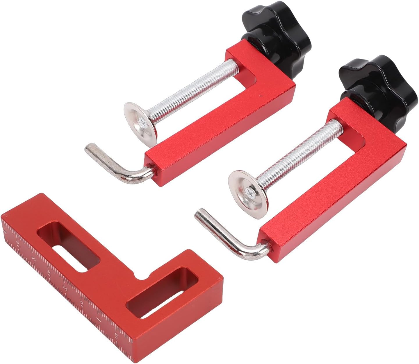 Zunate Woodworking Corner Clamps Set, 90 Degree Aluminum Position Square with Adjustable Red C Clamps for Frames, Cabinets, Drawers, and Furniture