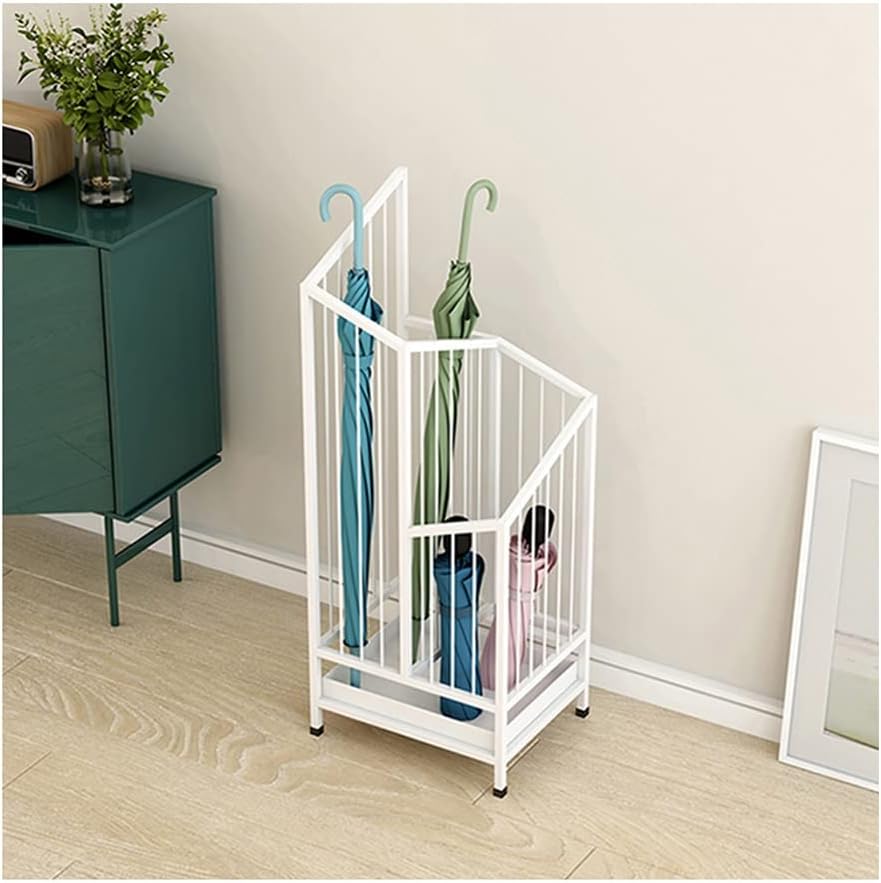 Racks Indoor Metal Umbrella Holder, Modern Umbrella Basket in Hotel Office, Umbrella Cane Cue Storage Rack with Drip Tray, 25x20x62cm (Color : White)