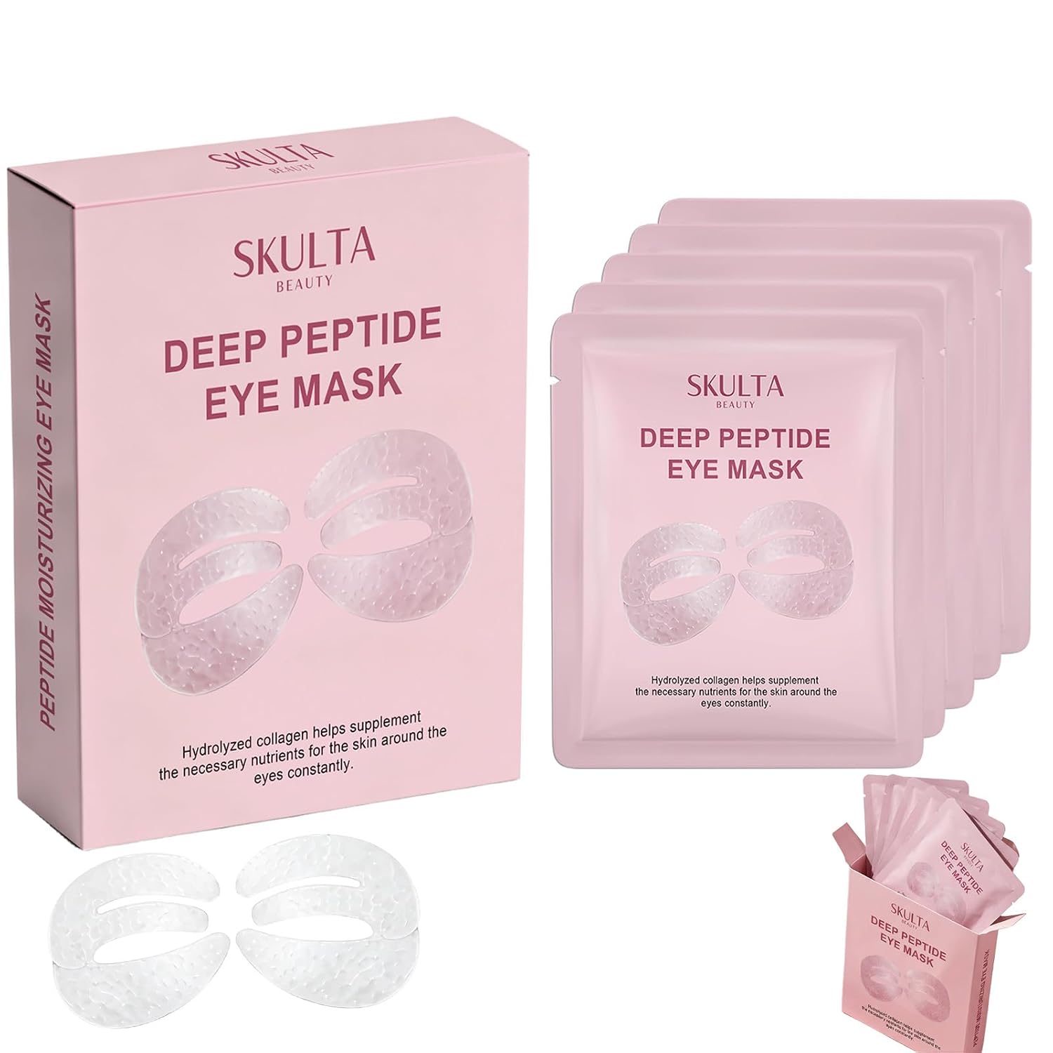 Skulta Deep Peptide Eye Mask,Under Eye Patches,Collagen Eye Patches for Puffy Eyes & Dark Circles, 360° Fit Hydrogel Eye Mask 5 Pairs (2 Box)