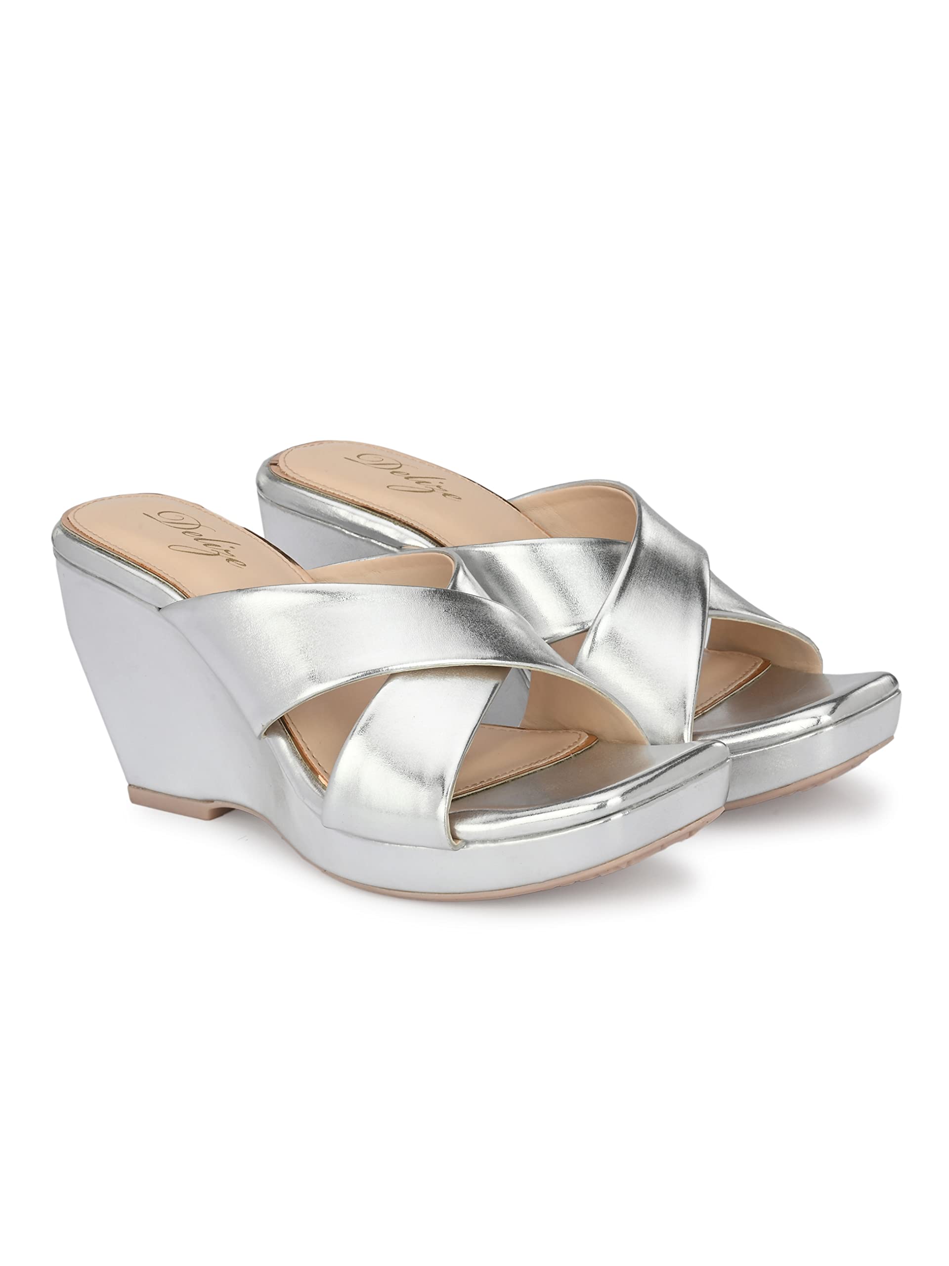 Delize Light - Silver Vegan Leather Cross Strap Wedge Heel Sandals 2400 38 (B0BT816RKP) Amazon Price History, Amazon Price Tracker