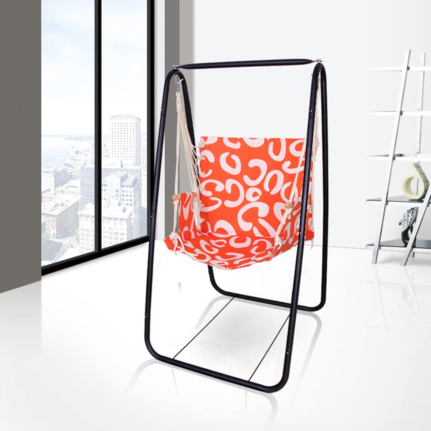 Heavy-Duty A-Frame Hammock Chair Stand Only, 100KG Capacity Adjustable Indoor/Outdoor Swing Stand with Anti-Slip Rubber Mat, Easy Assemble Space-Saving Hanging Chair Stand for Patio, Garden, Bedroom