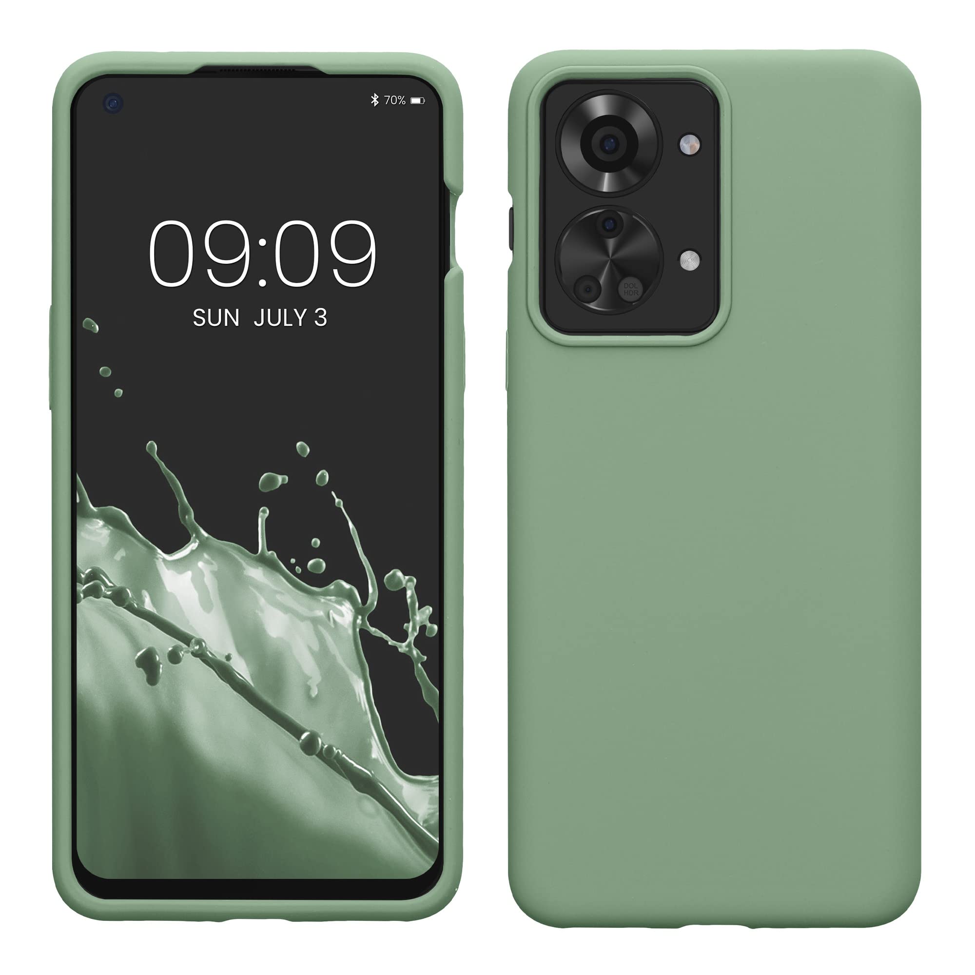 kwmobile Case for OnePlus Nord 2T 5G Case - Soft Cover - Shockproof Silicone - Wireless Charging Pottery Green