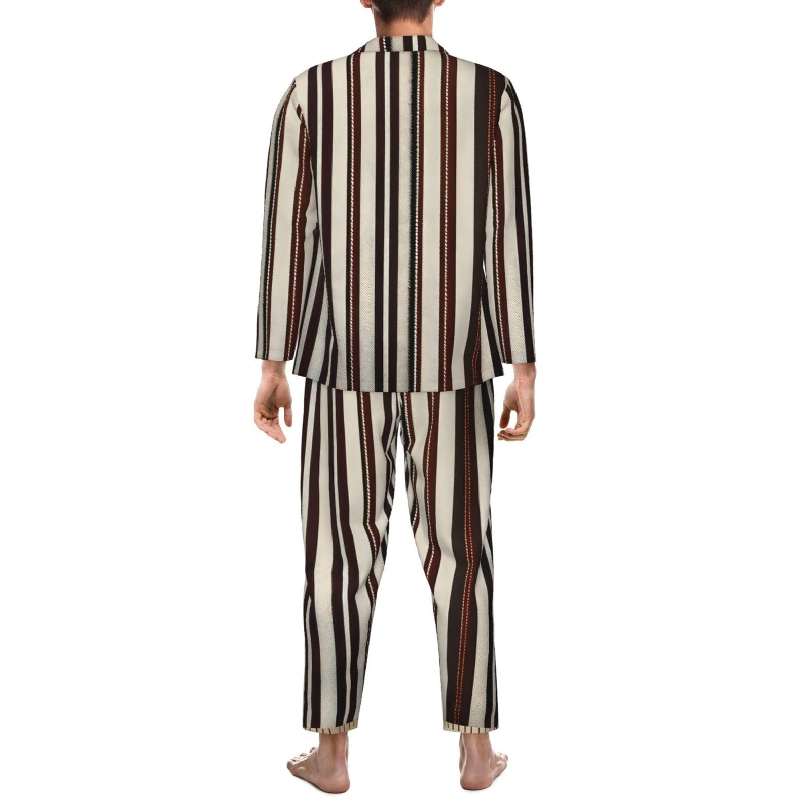 Herren-Pyjama-Set, langärmelig, gestreift, zweiteilig, bequem, Nachtwäsche, Braun