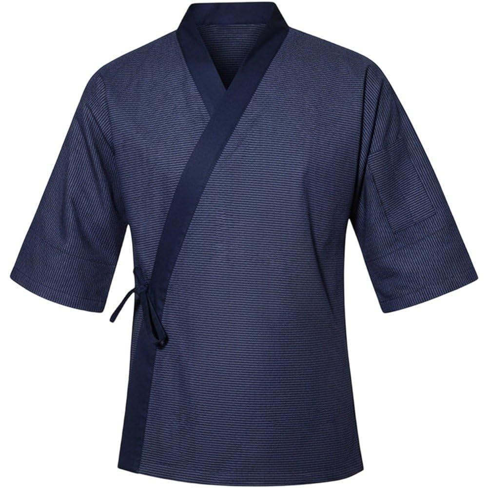 Sslvya Sushi Chef Coat Unisex 3/4 Sleeve Japanese Chef Kimono Restaurant Uniform Chef Jackets for Men and Women