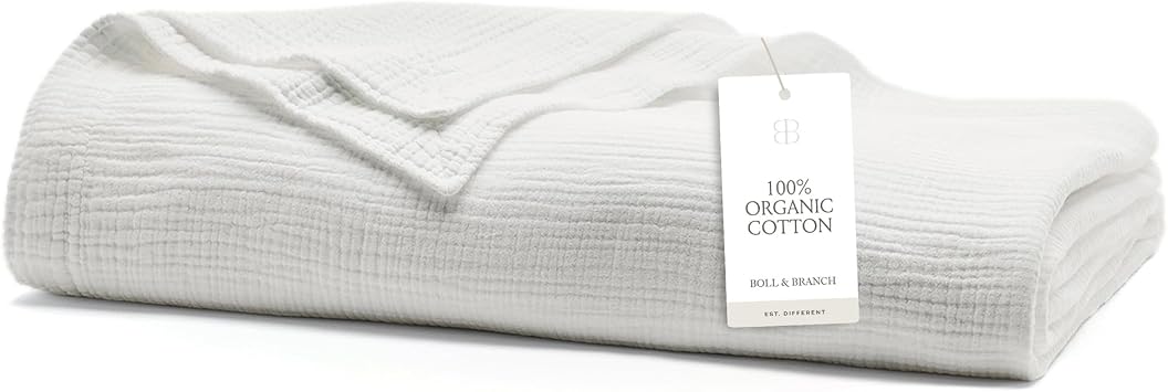 BOLL & BRANCH Dream Bed Blanket, King/Cal King, White | Luxury 100% Organic Cotton - Soft, Lightweight and Breathable - Cloud-Like Touch