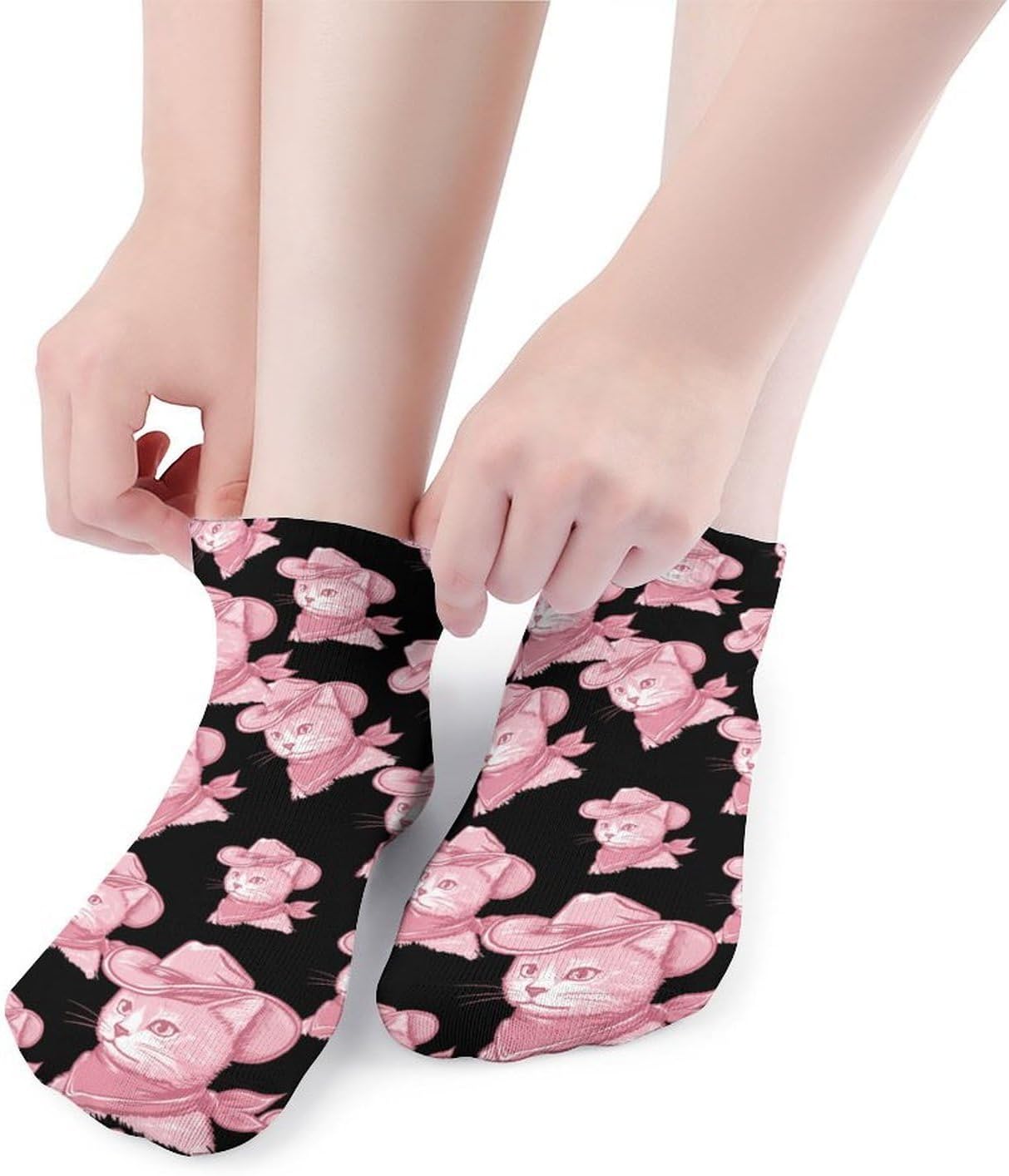 Meowdy Cat No Show Ankle Socks Low Cut Non Slip Flat Boat Line 5 Pairs Set