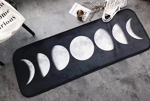 Miniatura 4 de MorroMorn Alfombra bohemia de moda en blanco y negro, antideslizante, lavable a máquina, absorbente de agua, 20 x 60 pulgadas (luna)