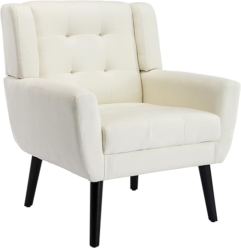 Silla decorativa de terciopelo, sillón ergonómico moderno, para sala de estar, sofá individual con patas de madera negra, color beige