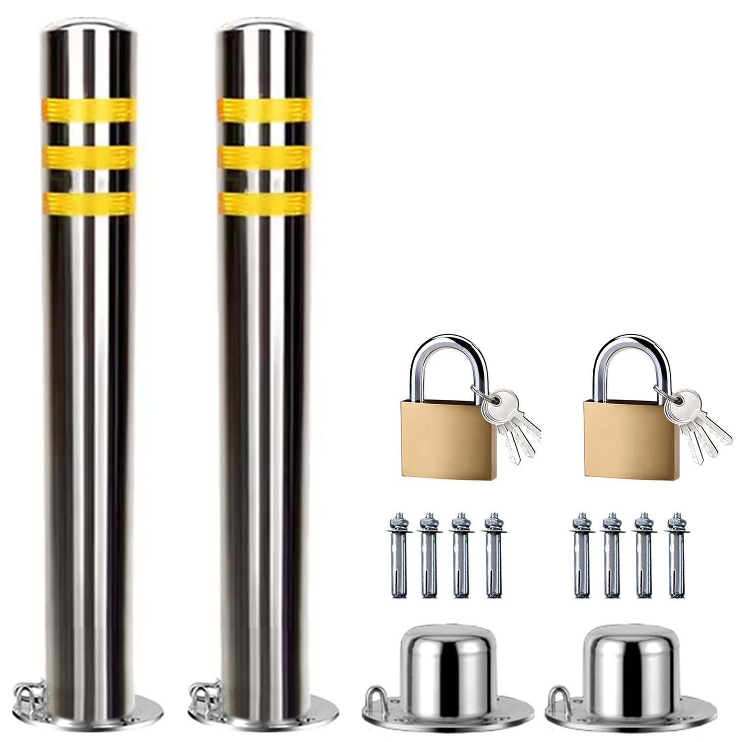 CWCQGH Security Barrier, 2 Pcs Removable Stainless Steel Parking Bollard 600mm Height