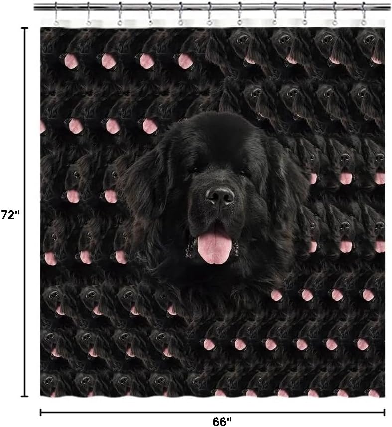 Funny Newfoundland Dog Animal Faces Heads Shower Curtain Waterproof Ployester Bath Curtain with Hooks 66x72 Inch