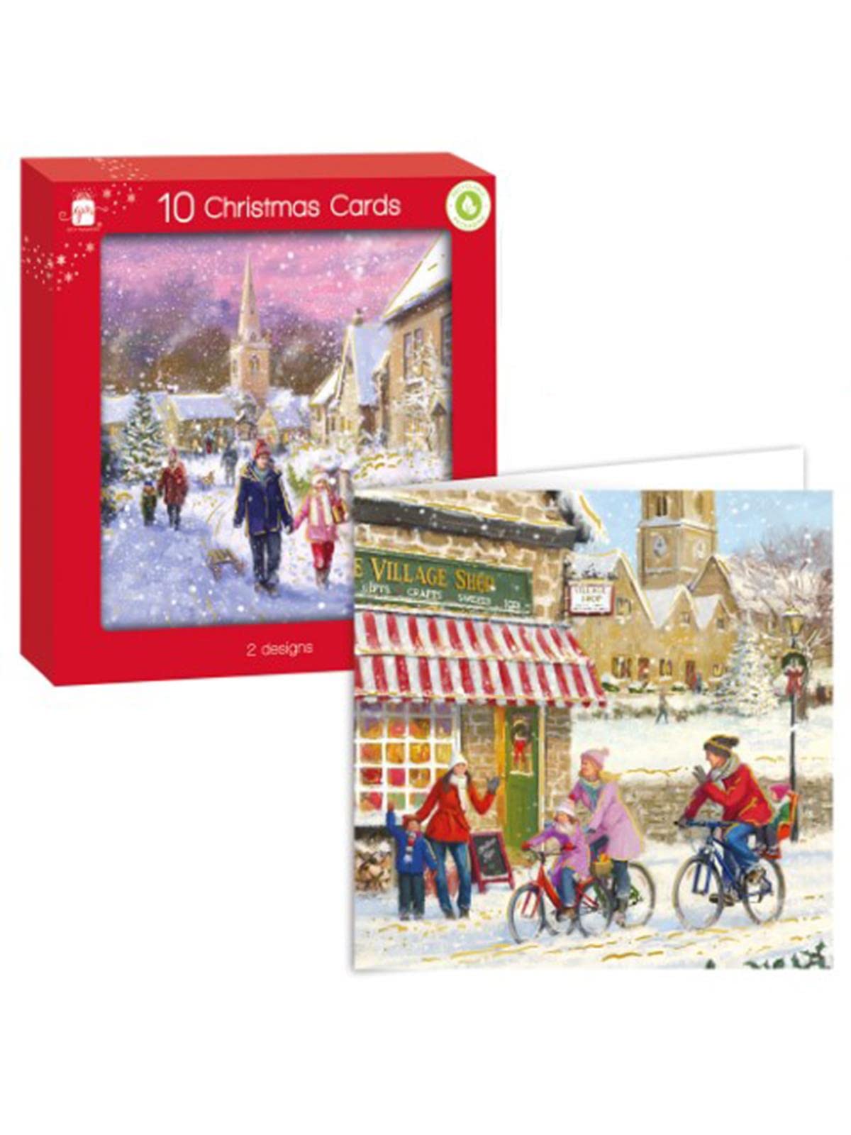 Giftmaker Multicolor Pack 10 Square Christmas Cards 2 Country Village Designs