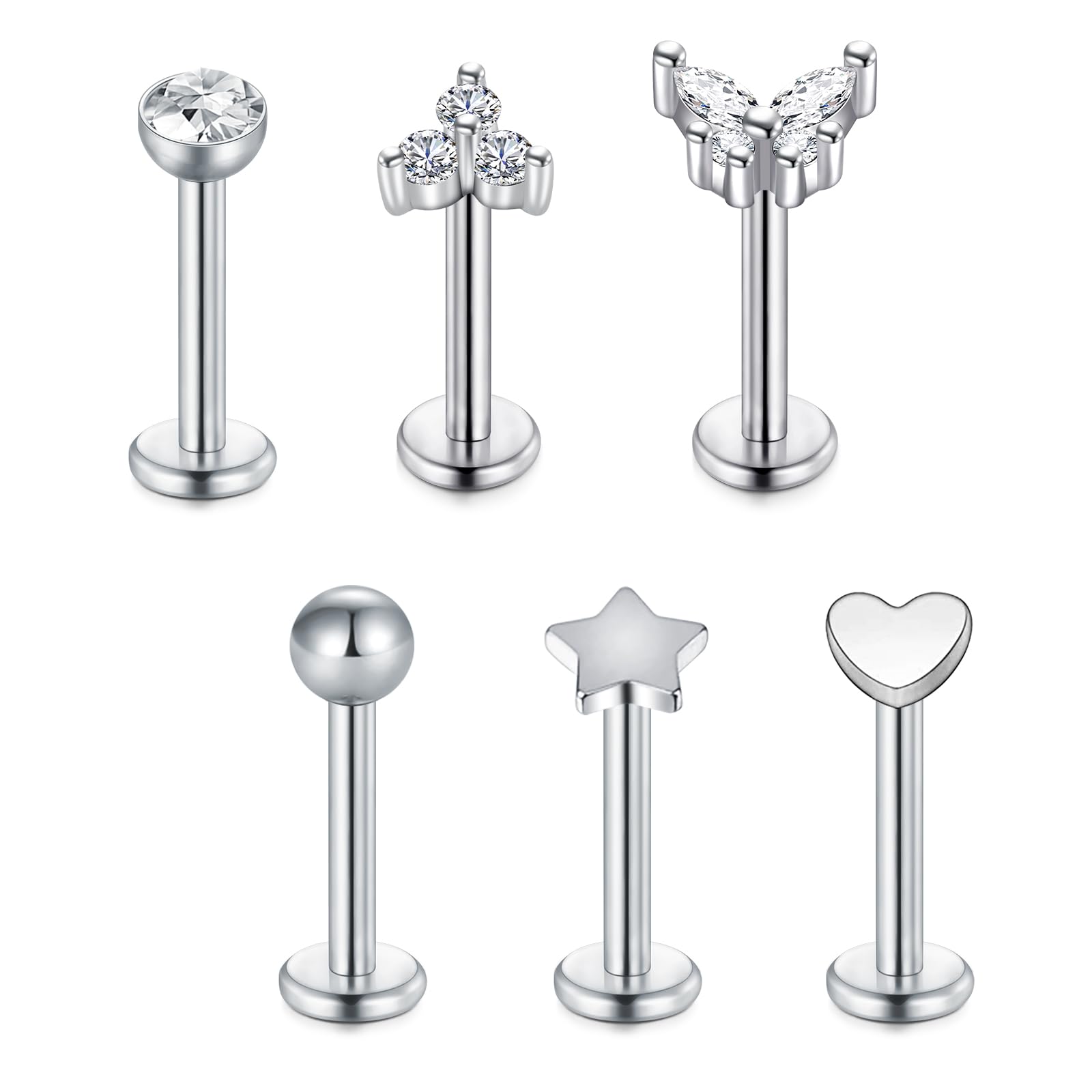 Briana WilliamsPiercing Oreja Helix Acero Quirurgico 16g Pendientes para Tragus Cartilago 6mm 8mm Labret Labios Piercing
