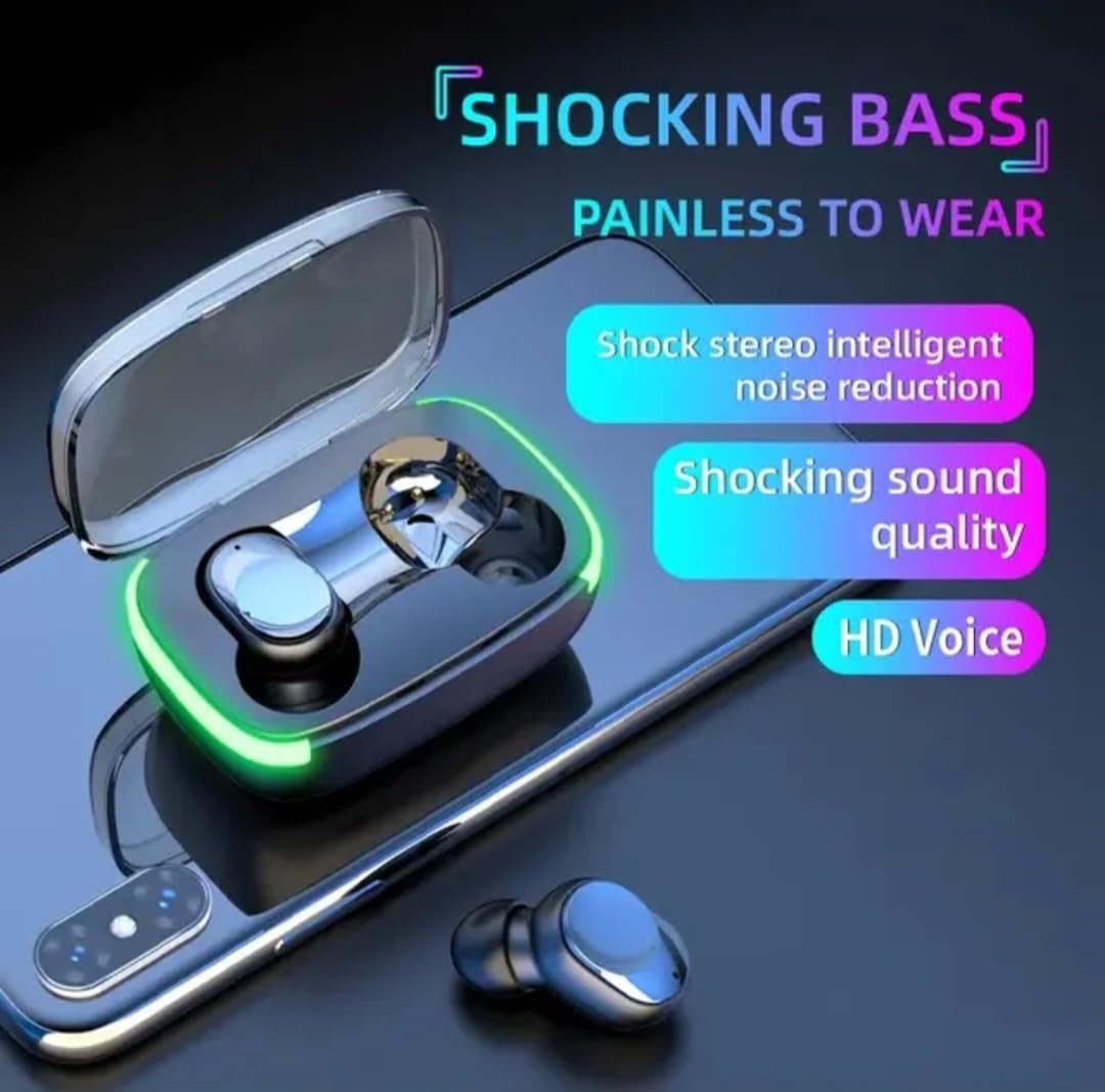 Bluetooth Earphones 5.1 TWS Wireless Headphones with LED Display Stereo Noise Cancelling, Multicolor Breathing Light and Stereo Audio for Music Enjoyment and Working Out. 1