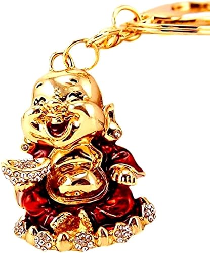 Betterdecor Feng Shui riendo dinero feliz Buda Carring Yuan Bao llavero amuleto para la suerte de la riqueza, Dorado, Rojo