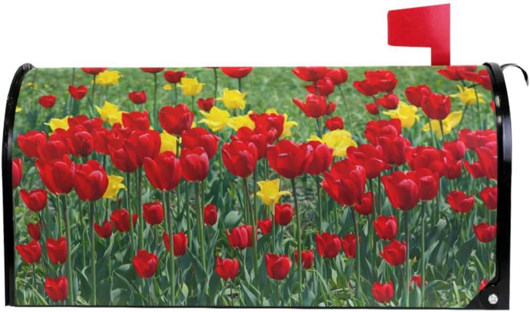 WOOR Spring Tulips Flowers Summer Magnetic Mailbox Cover Floral MailWraps Garden Yard Home Decor for Outdoor Oversized-25.5" x20.8"