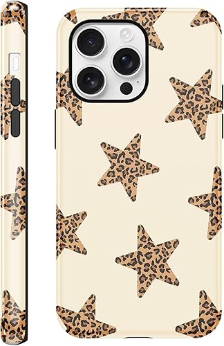 lioscre Cute Y2K Star Phone Case for iPhone 16 Pro Max Cheetah Print Beige Case 