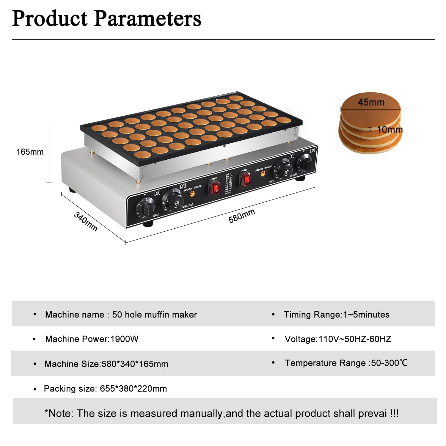 50PCS Mini Dutch Pancake Baker, 110V 1900W Commercial Pancake Maker Machine, 1.8 Inches Electric Nonstick Pancake Maker, Commercial Muffin Maker for Home Kitchen & Restaurant