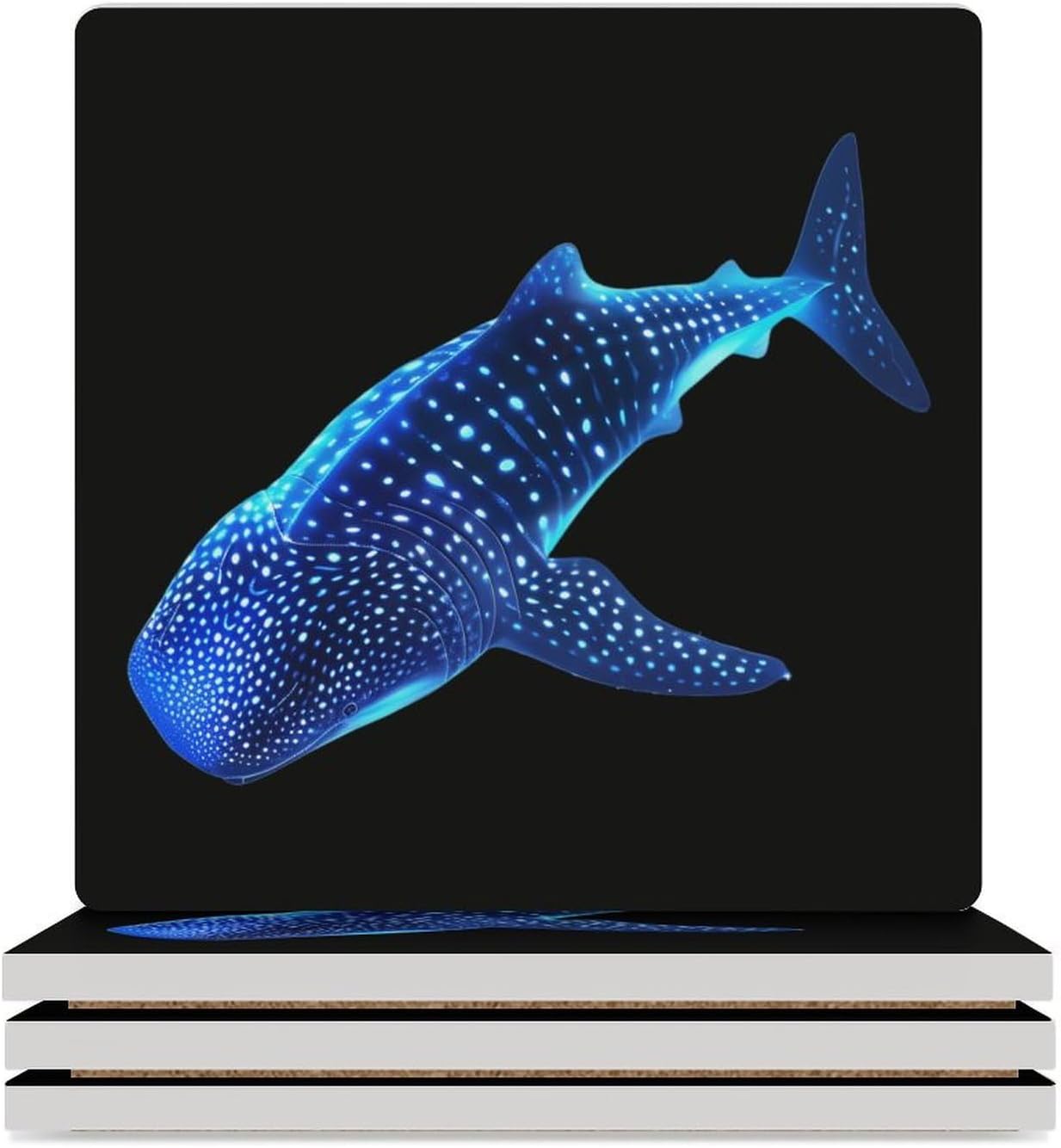 Shark Whale Big Fish Coaster for Drinks Square Ceramic Table Coasters Stone Mat Crafts 4PCS Home Kitchen Decor