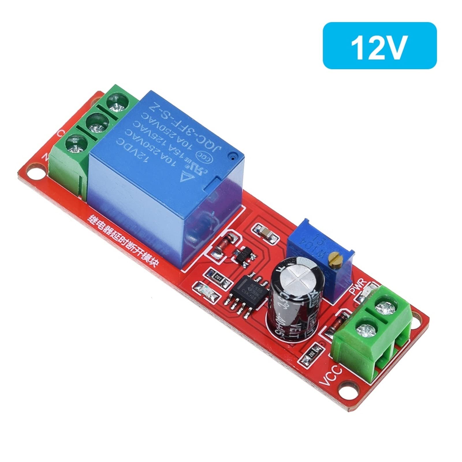 1 Uds NE555 temporizador interruptor módulo ajustable de relé retardo tiempo DC 12V escudo 0~10S