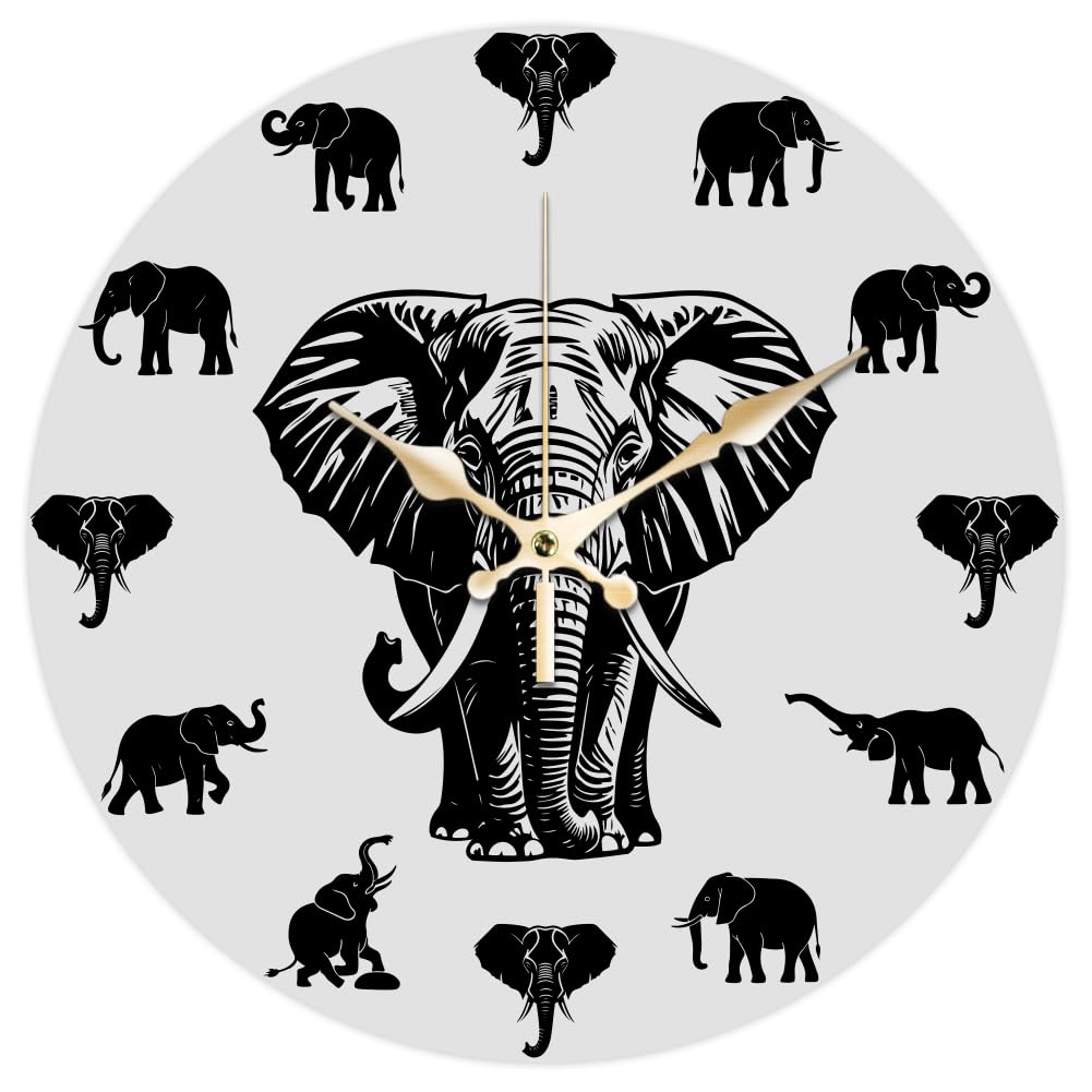 Horloge murale ronde motif éléphant pour une chambre apaisante