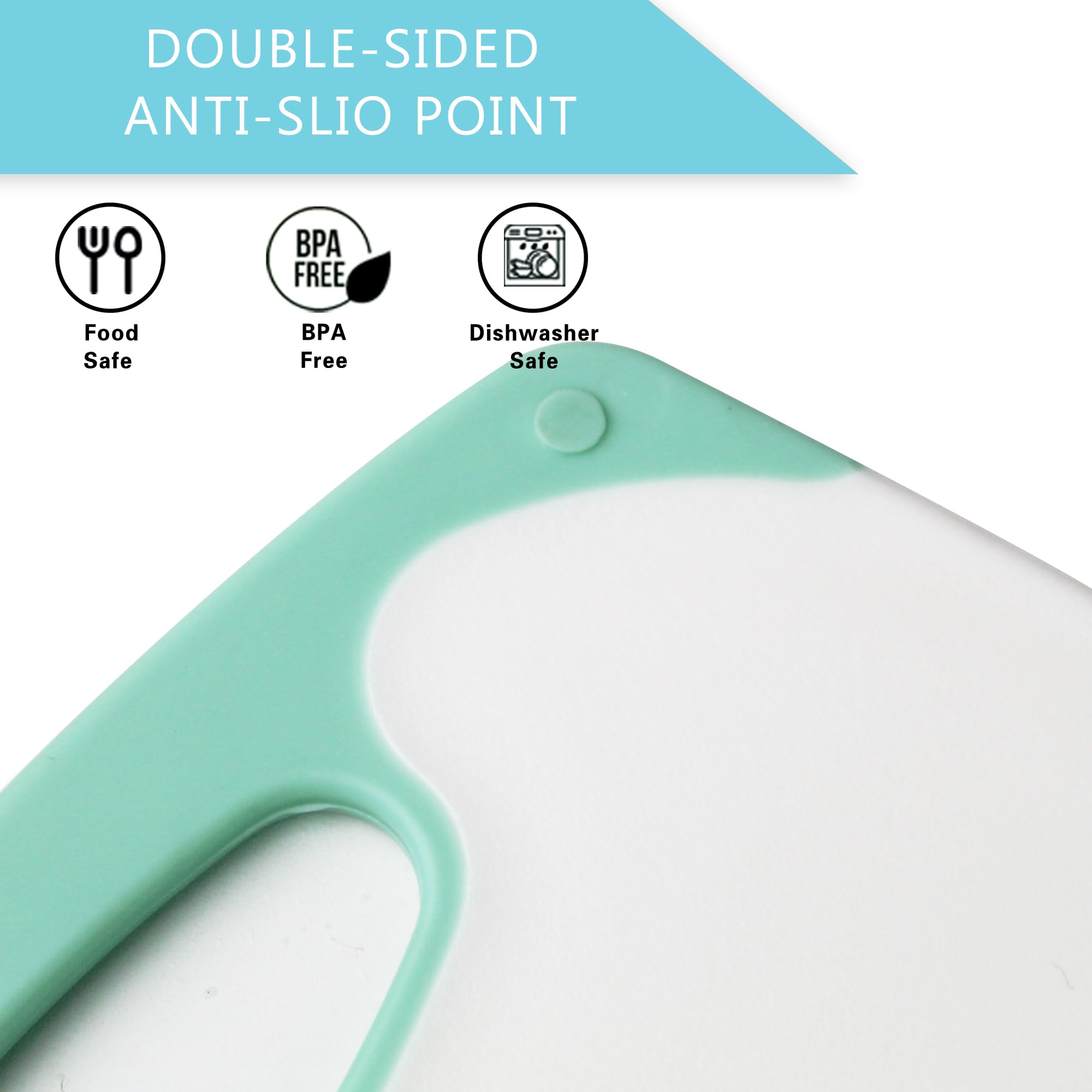 Tagliere Set di 3 taglieri da cucina, in plastica con manico, set di 3 taglieri in plastica antiscivolo, lavabili in lavastoviglie (verde)
