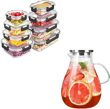Liuruiyu Glass Meal Prep & 1 Gallon Water Jug Combo