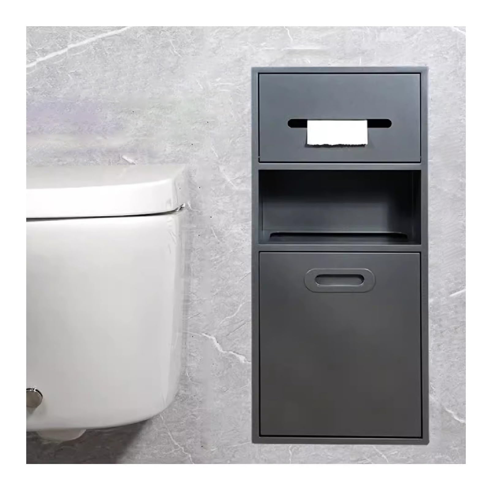 QUSYZD Stainless Steel Shower Nich, Waterproof Wall-Inserted Niche, Recessed Toilet Paper Trash Can Shelf for Bathroom Storage Shampoo Toiletries,Black-b-67x30x14,Gray-a
