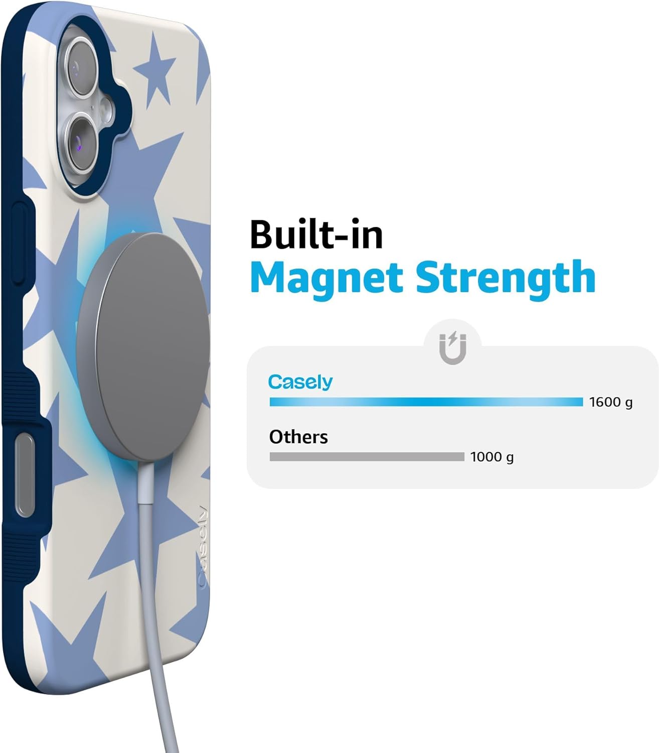 Casely iPhone 16 Case | Stars Align | Blue & White Stars | Bold Protective Design | Compatible with MagSafe
