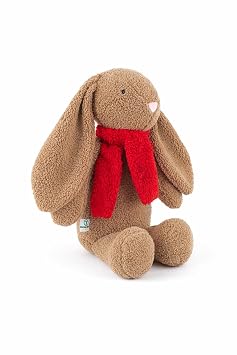 Muffin Bunny Soft Toy for Girls/Kids | Huggable with Long Ears | Soft Stuffed Muffin Bunny (Sherpa & Velboa, Dark Brown with Red Scarf, Length-50CM, Width-25CM, Height-35CM)