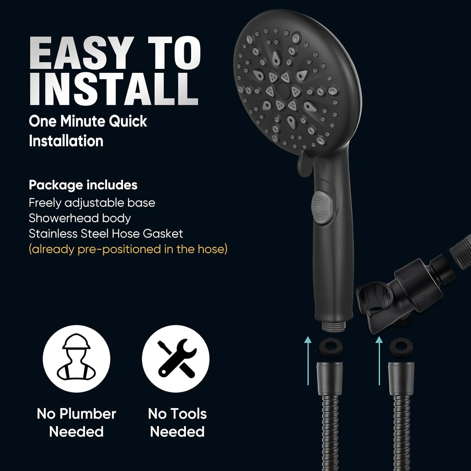 High Prure Shower Head with Built-in Pause Button, 9-Funct