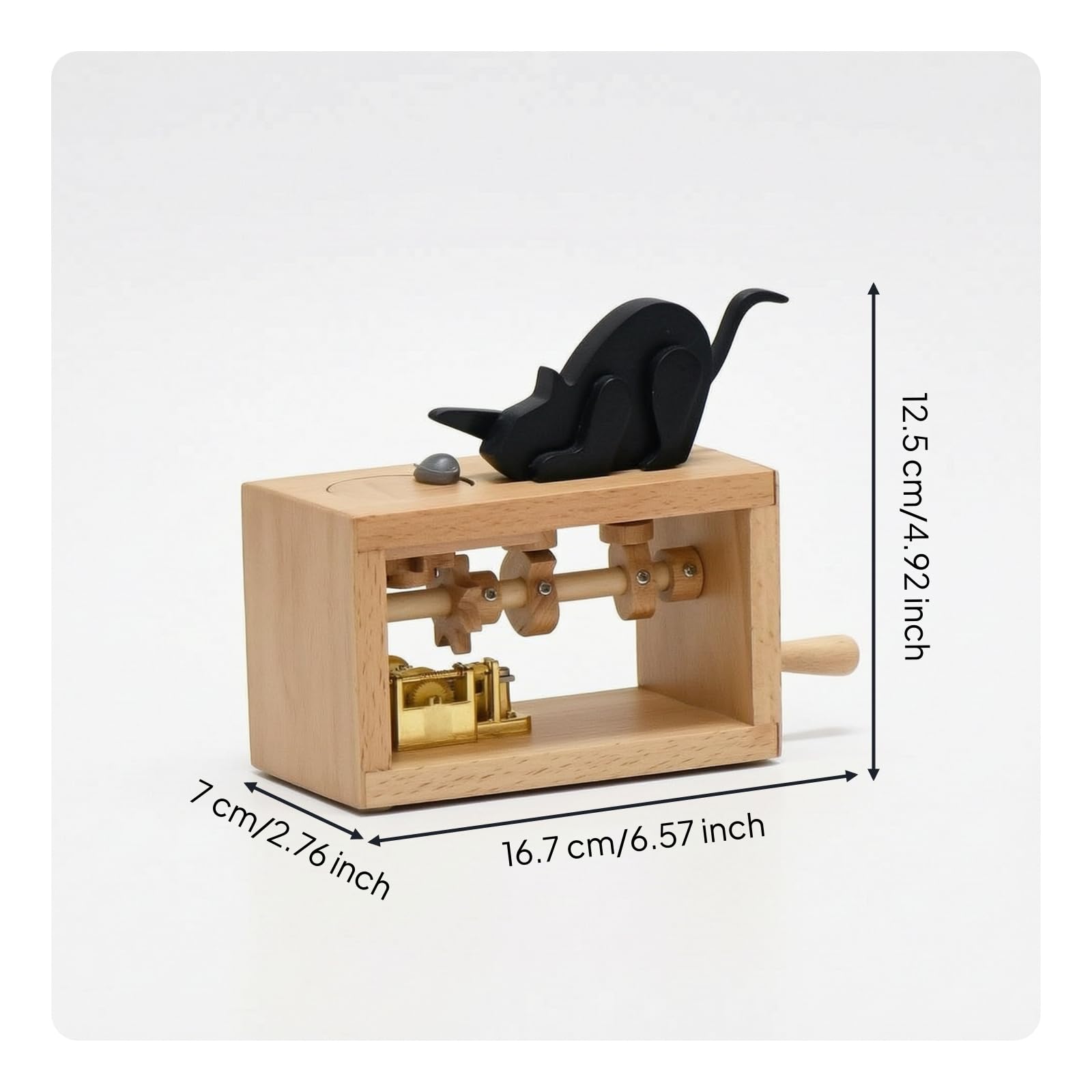 Caja de Música Decorativa Caja Musical Madera Mecánica Cuerpo Cuadrado Calidez Rústica Partes Pintadas Visibles Regalo Encantador Adecuada para , Gato Y Ratón