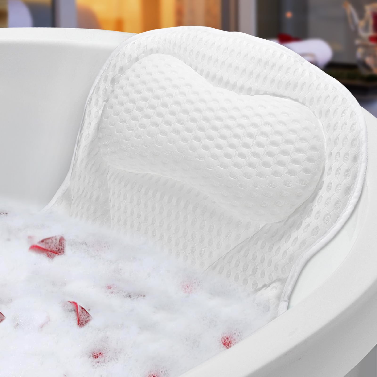 Cuscino vasca da bagno di alta qualità con supporto per il collo -Solida connessione assorbente e pratici ganci per un montaggio stabile - Accessori da bagno