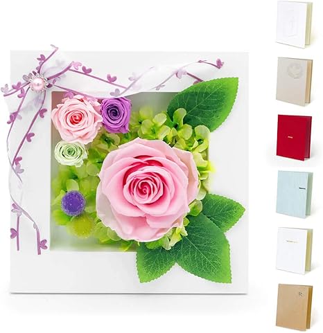 Amazon 電報屋のエクスメール プリザーブドフラワー 電報 ミニアチュール ブライダルピンク 白フレーム と 布張りカード電報 のセット バラ ギフト お祝い 電報 祝電 台紙 127 希望 プリザーブドフラワー オンライン通販