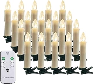 20 PCS Flameless LED Window Candles with Remote Controls and Timers, Christmas Tree Candle Lights, Battery Operated Taper Candles for Chandeliers Party Easter Decoration, Warm White Light with Clips