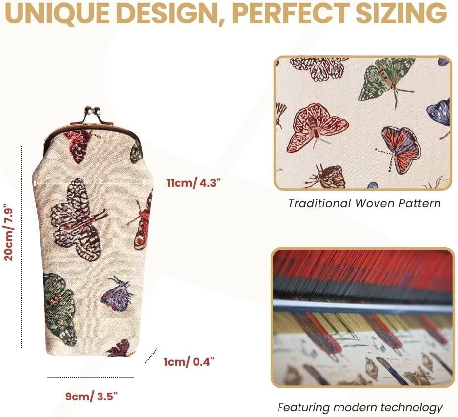 Signare Tapestry Glasses Case for Women Eyeglass Pouch With Butterfly Design (GPCH-BUTT)