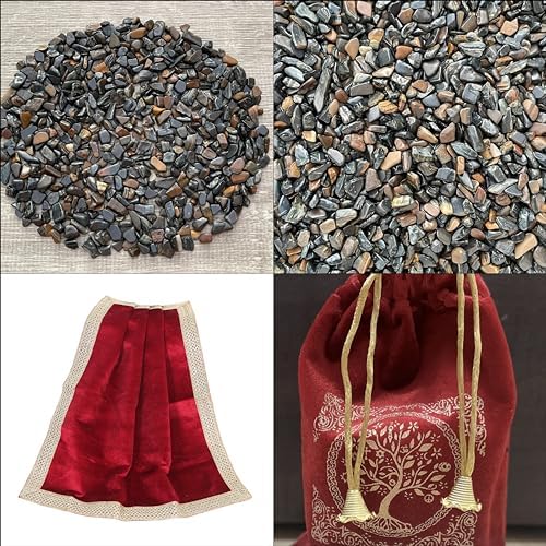 Indian Consigners Blue Tiger Gem Stone Chips Natural Crushed Velvet Table Cloth Pouch for Tarot image 5