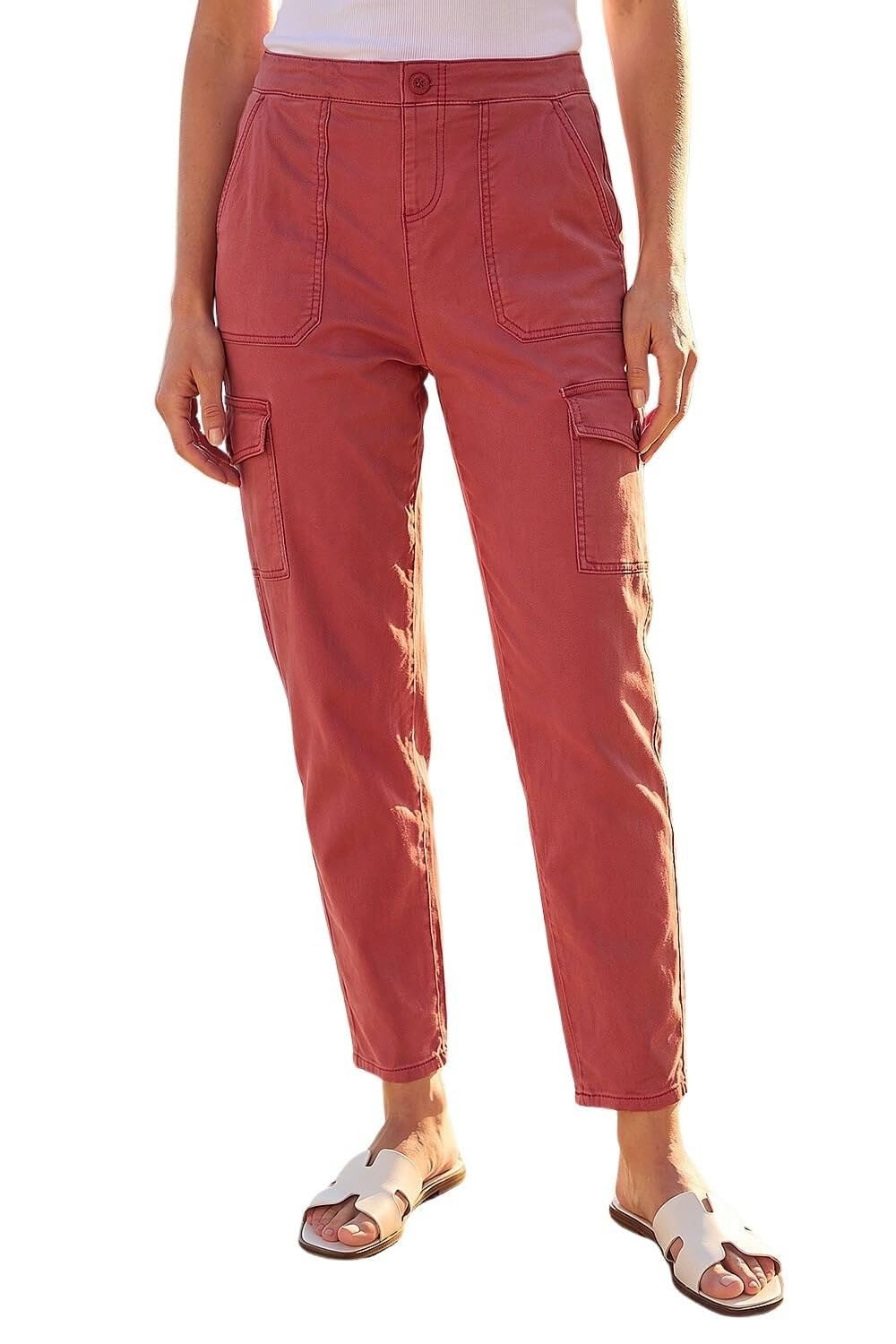 Roman Women's Rose Casual Elastic Waist Cargo Stretch Trousers In | Size: 16