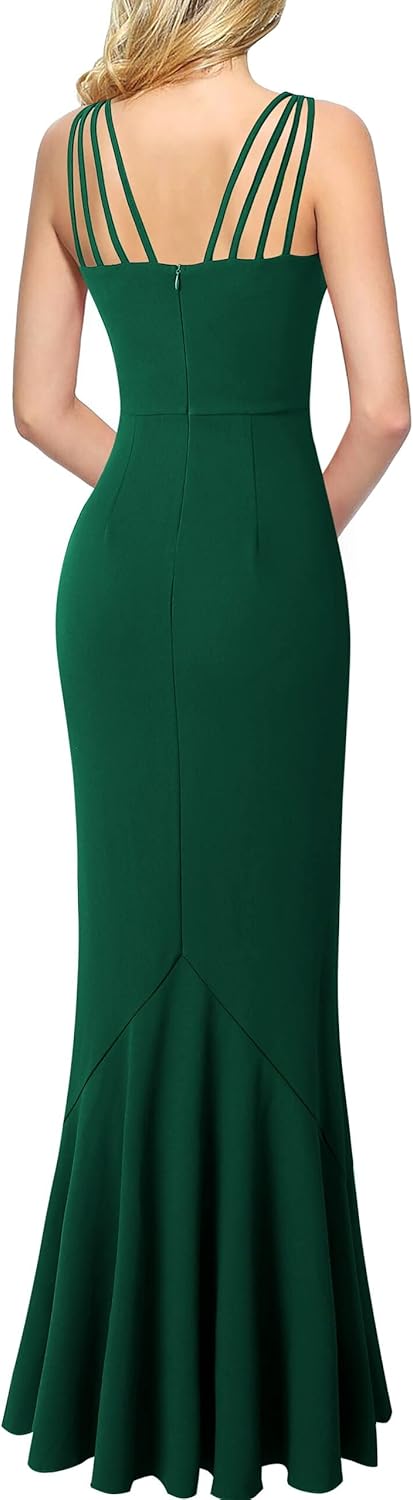 VFSHOW Womens Formal Spaghetti Strap Ruffles Split Mermaid Evening Prom Maxi Dress